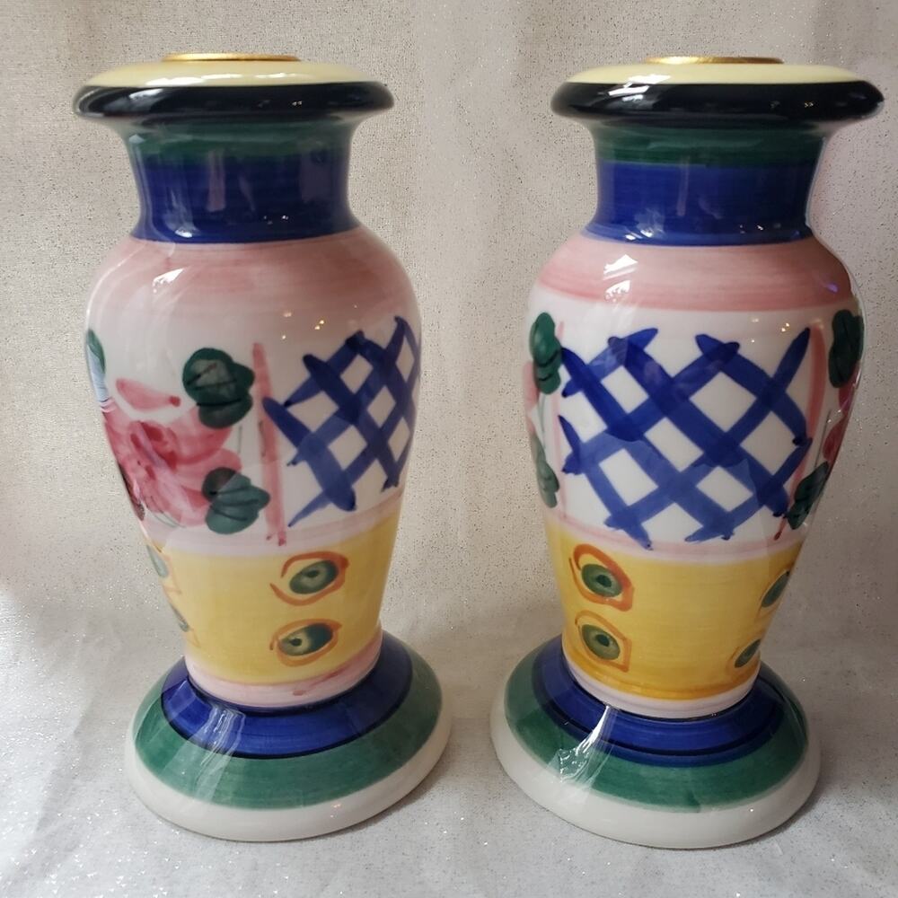 Pair of 2 Bella Casa By Ganz Candlestick Holders Muti Color